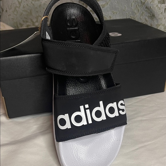 Adidas Kids Black and White Slide Sandals - Picture 2 of 6